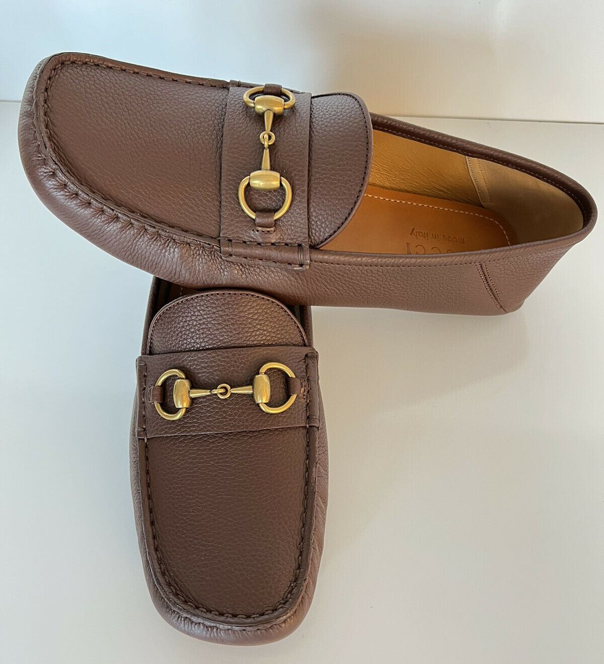 NIB Gucci Men's Hebron Horsebit Leather Driver Shoes Brown 8.5 US/7.5 UK 548604