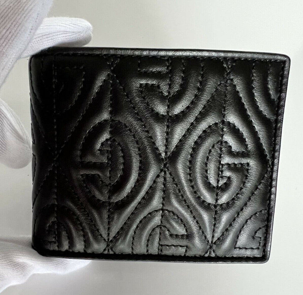 Neu mit Etikett: Gucci Monogram Pattern Bifold Leder gepolsterte Geldbörse Schwarz Italien 601095 