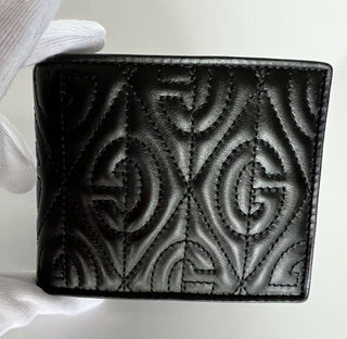 Neu mit Etikett: Gucci Monogram Pattern Bifold Leder gepolsterte Geldbörse Schwarz Italien 601095 