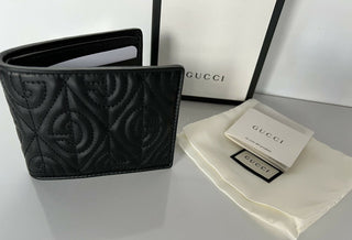 Neu mit Etikett: Gucci Monogram Pattern Bifold Leder gepolsterte Geldbörse Schwarz Italien 601095 