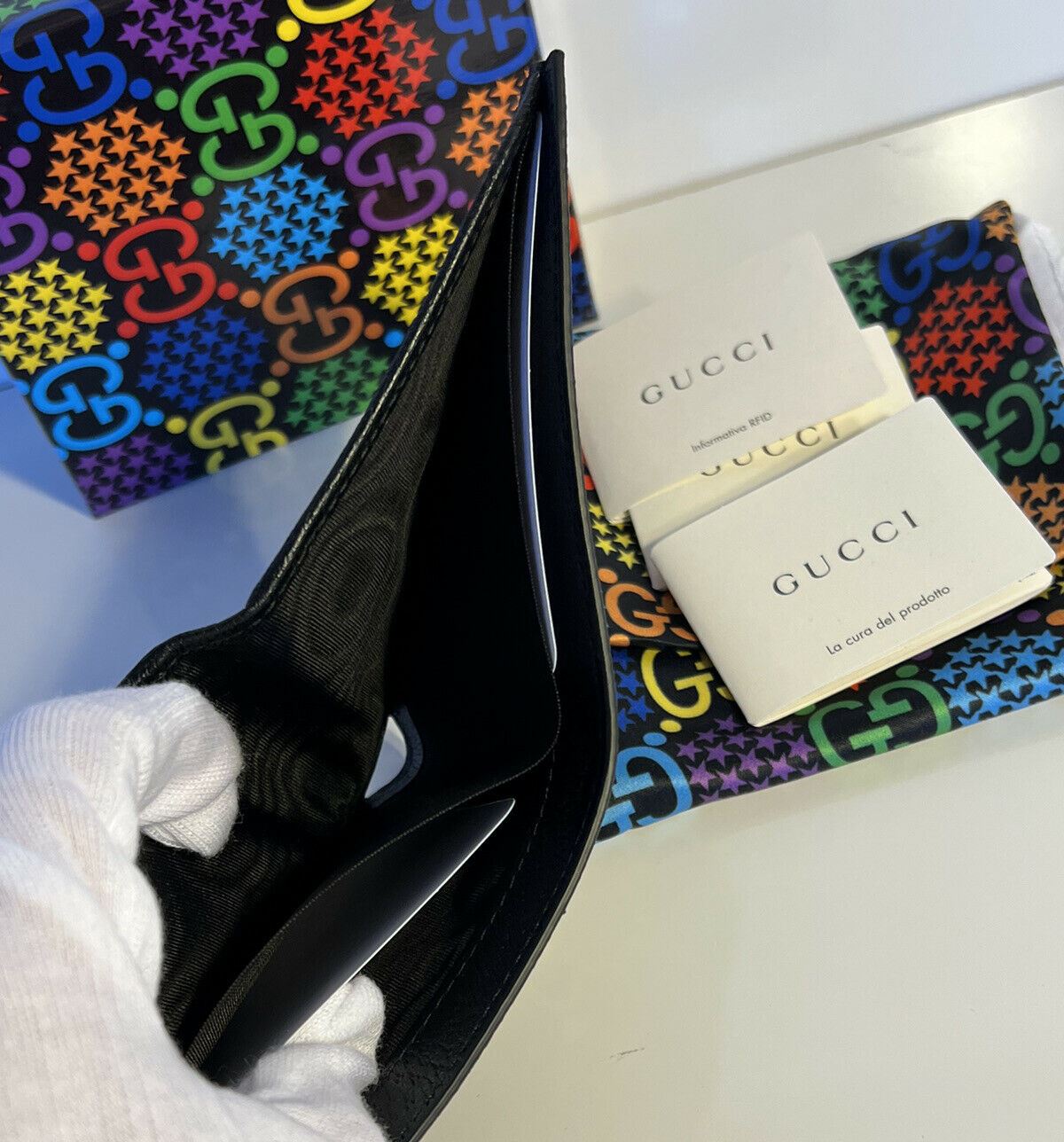 NWT Gucci GG Психоделический кошелек двойного сложения, сделано в Италии 601089 