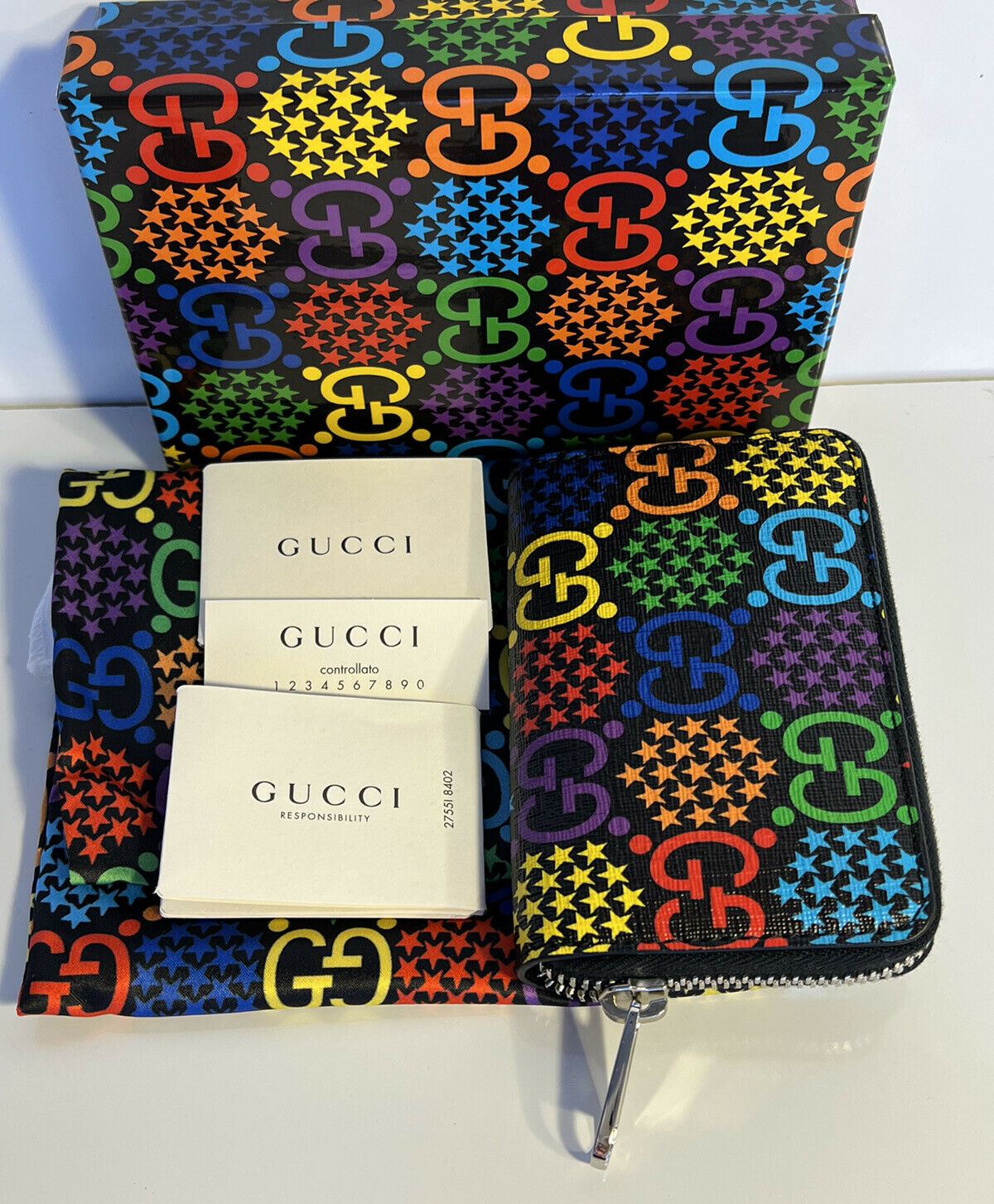 Кошелек NWT Gucci GG Psychedelic на молнии вокруг, сделано в Италии 601095 