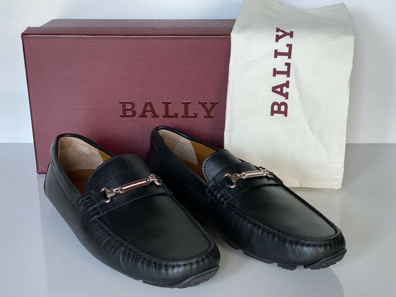 NIB $510 Bally Pitaval Mens Bovine Leather Driver Shoes Black 9.5 D US 6227955