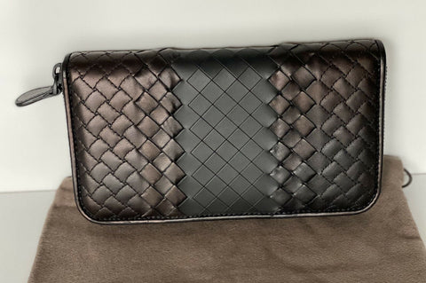 NWT $840 Bottega Veneta Intrecciato Imperatore Zipper Calf Leather Wallet Black