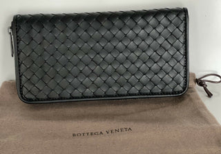 Neu mit Etikett: 830 $ Bottega Veneta Intrecciato Reißverschluss Nappaleder-Geldbörse Schwarz 510643 IT 