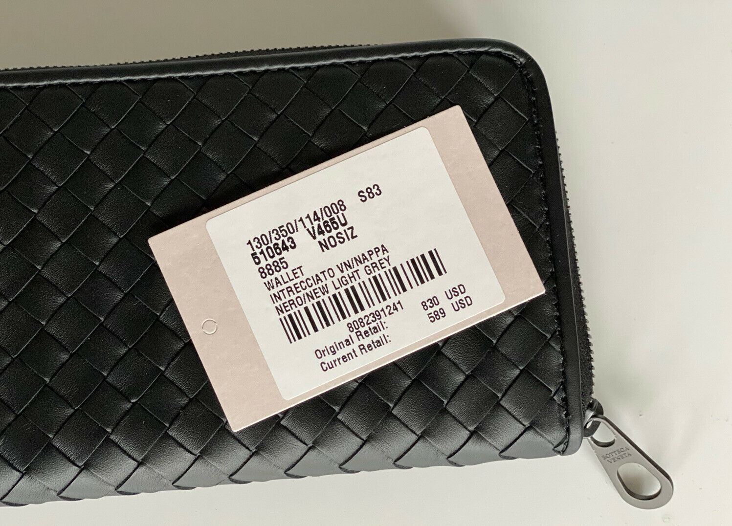 NWT $830 Bottega Veneta Intrecciato Zipper Napa Leather Wallet Black 510643 IT
