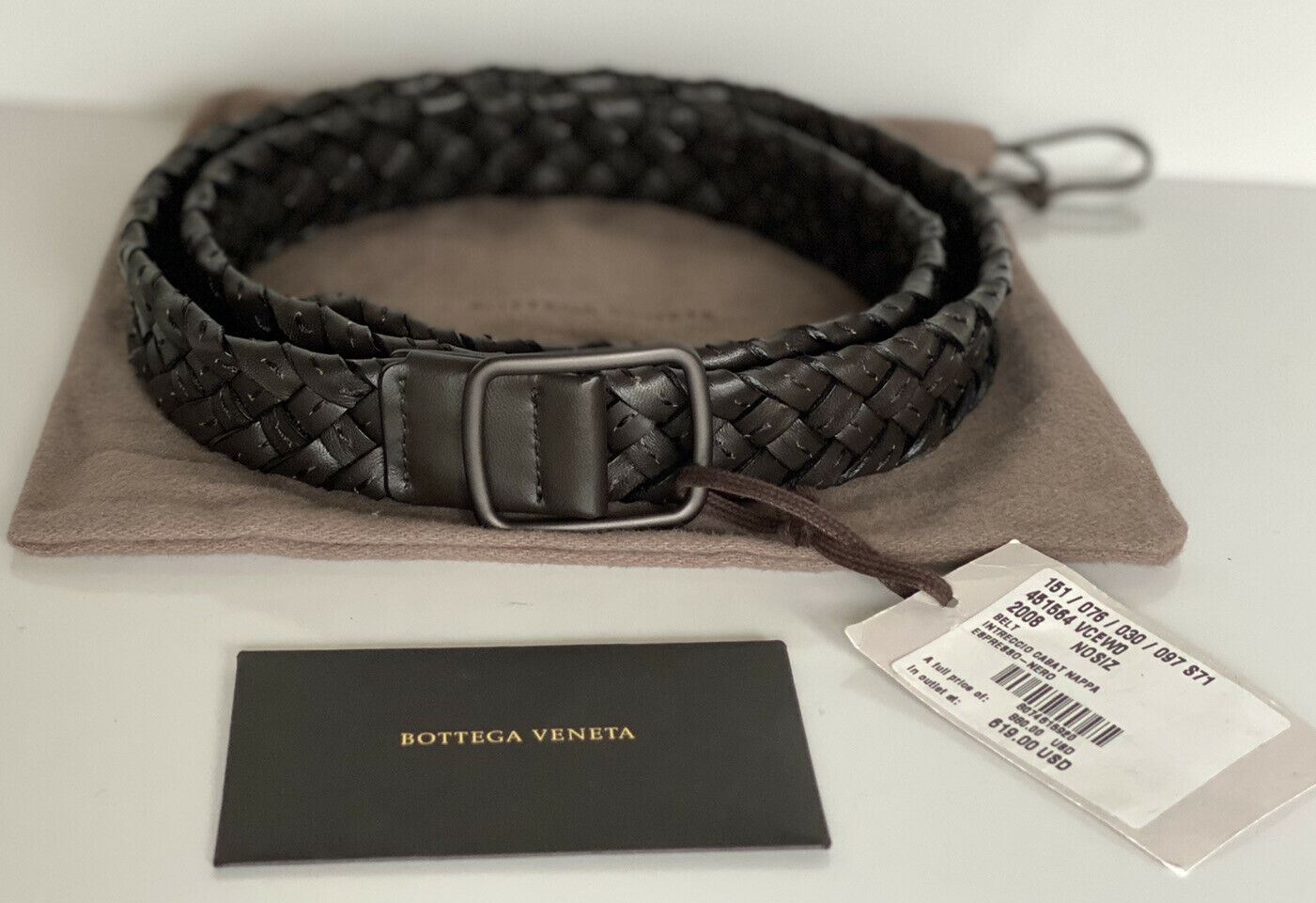 NWT $880 Bottega Veneta Intrecciato Cabat Nappa Leather Espresso Belt IT 451564