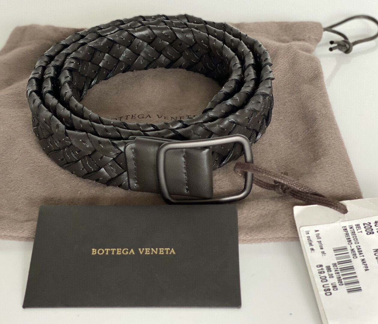 Кожаный ремень эспрессо Bottega Veneta Intrecciato Cabat Nappa, NWT 880 долларов США IT 451564 