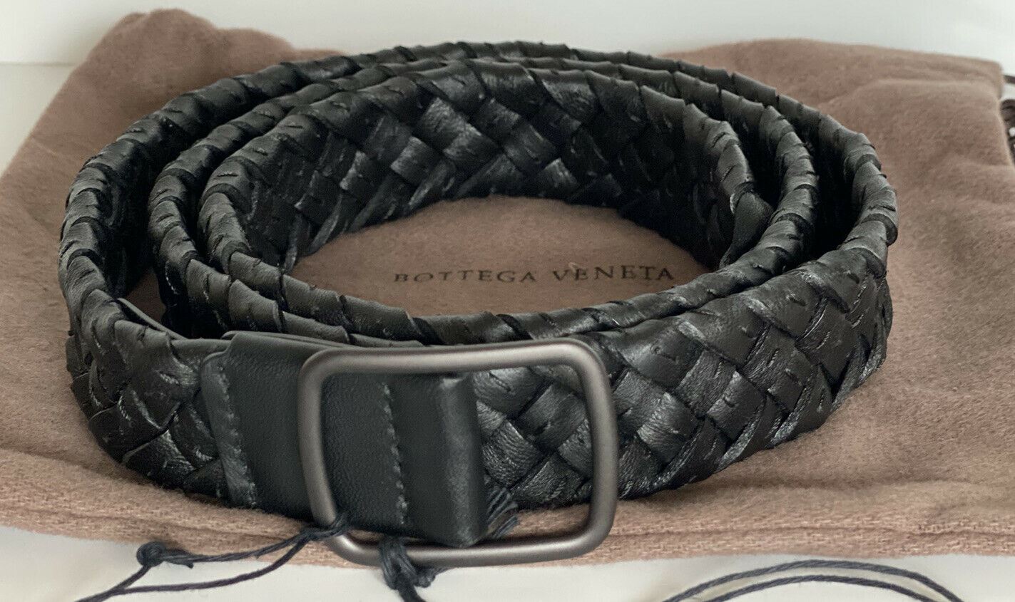NWT $880 Черный кожаный ремень Bottega Veneta Intrecciato Cabat Nappa Италия 451564 