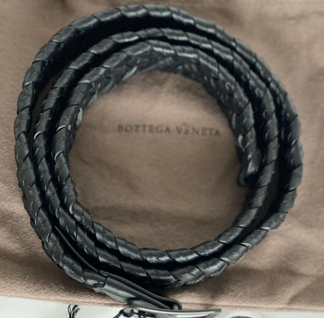 NWT $880 Черный кожаный ремень Bottega Veneta Intrecciato Cabat Nappa Италия 451564 