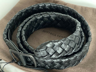 NWT 880 $ Bottega Veneta Intrecciato Cabat Nappaleder Schwarzer Gürtel Italien 451564 