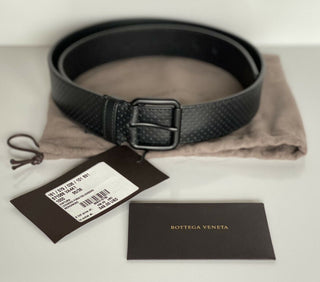 Neu mit Etikett: 490 $ Bottega Veneta Perforierter Leggero-Kalbsledergürtel in Schwarz 90/36 571068 