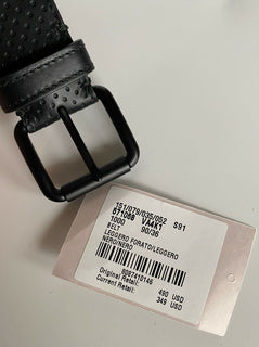Neu mit Etikett: 490 $ Bottega Veneta Perforierter Leggero-Kalbsledergürtel in Schwarz 90/36 571068 