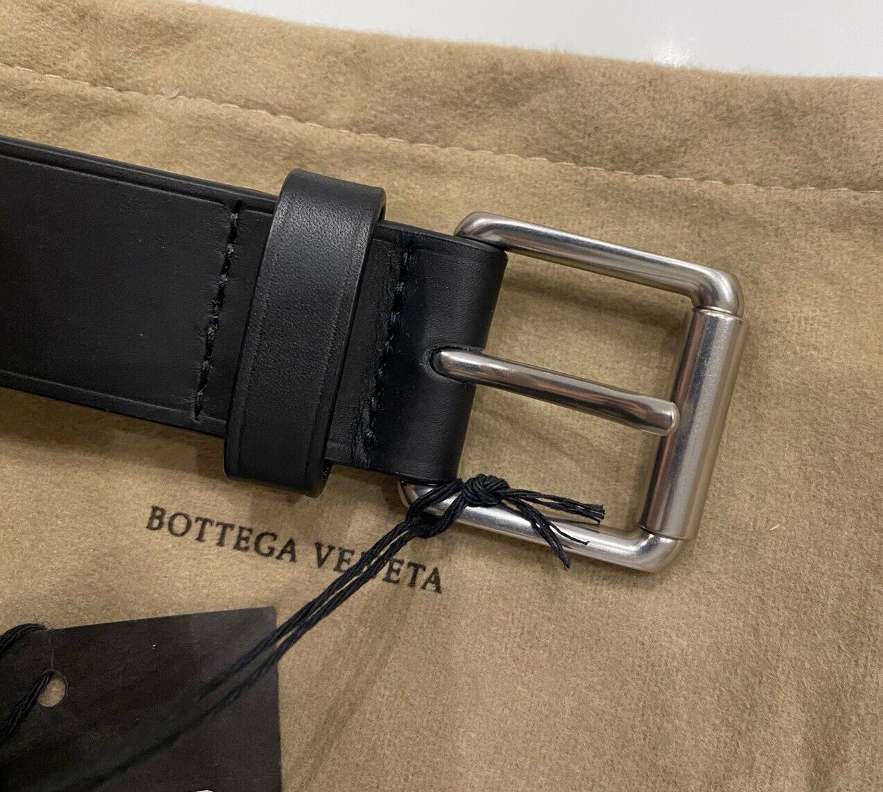 NWT $480 Bottega Veneta Elongated Holes Matte Calfskin Leather Black Belt 95/38