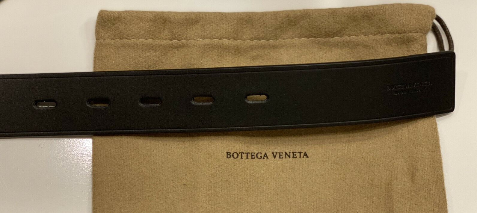 NWT $480 Bottega Veneta Elongated Holes Matte Calfskin Leather Black Belt 95/38