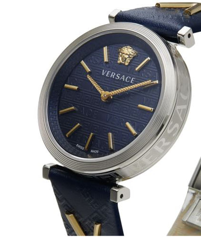NIB $1295 Versace Stainless Steel & Leather Strap Women's Watch