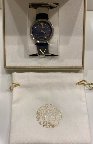Versace Stainless Steel & Leather Strap Women's Watch NIB $1295