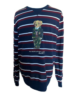 Neu mit Etikett: 125 $ Polo Ralph Lauren Bär gestreiftes Fleece-Sweatshirt Blau XL 