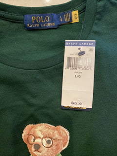 Neu mit Etikett: 65 $ Polo Ralph Lauren Bear T-Shirt Grün L 