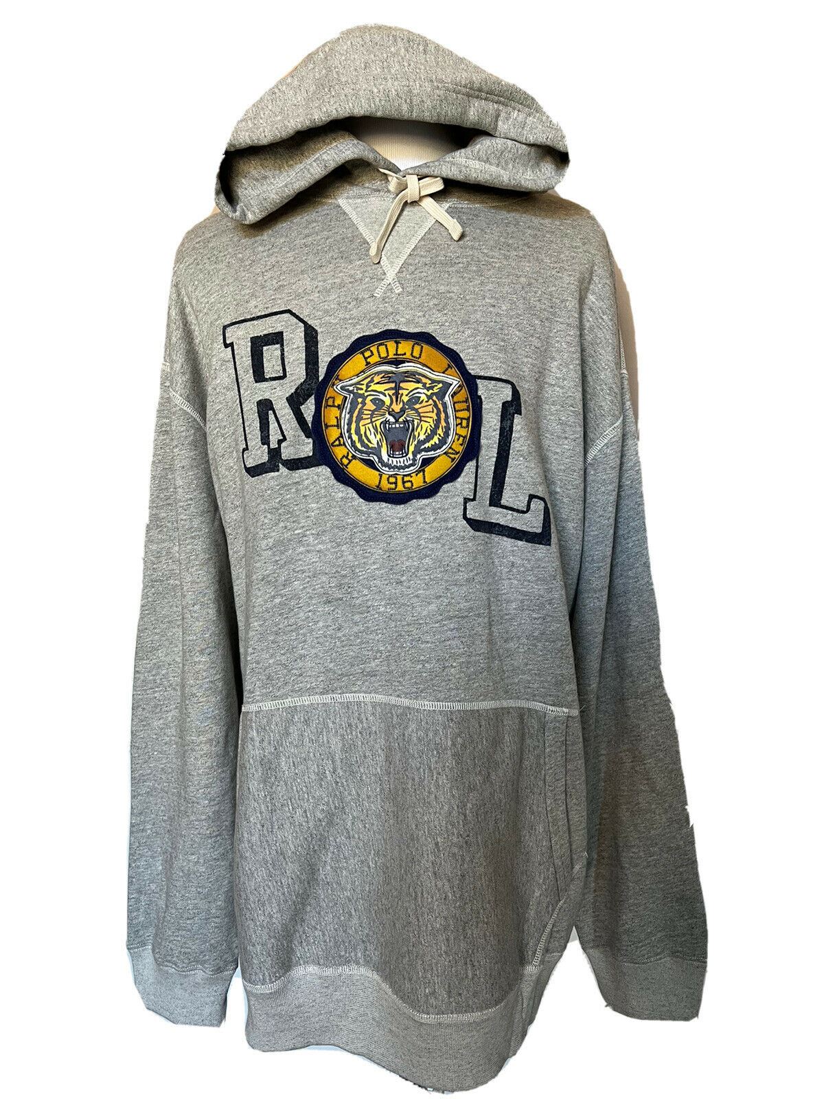 Neu mit Etikett: 168 $ Polo Ralph Lauren Tigergrauer Pullover mit Kapuze 4XB