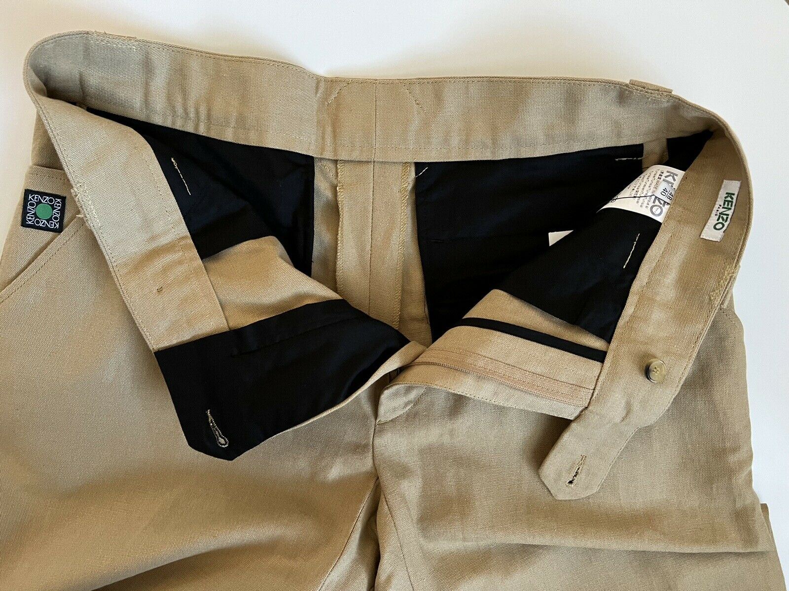 NWT $325 Kenzo Men's Dark Beige Casual Linen Pants Size 34 US (50 Euro)