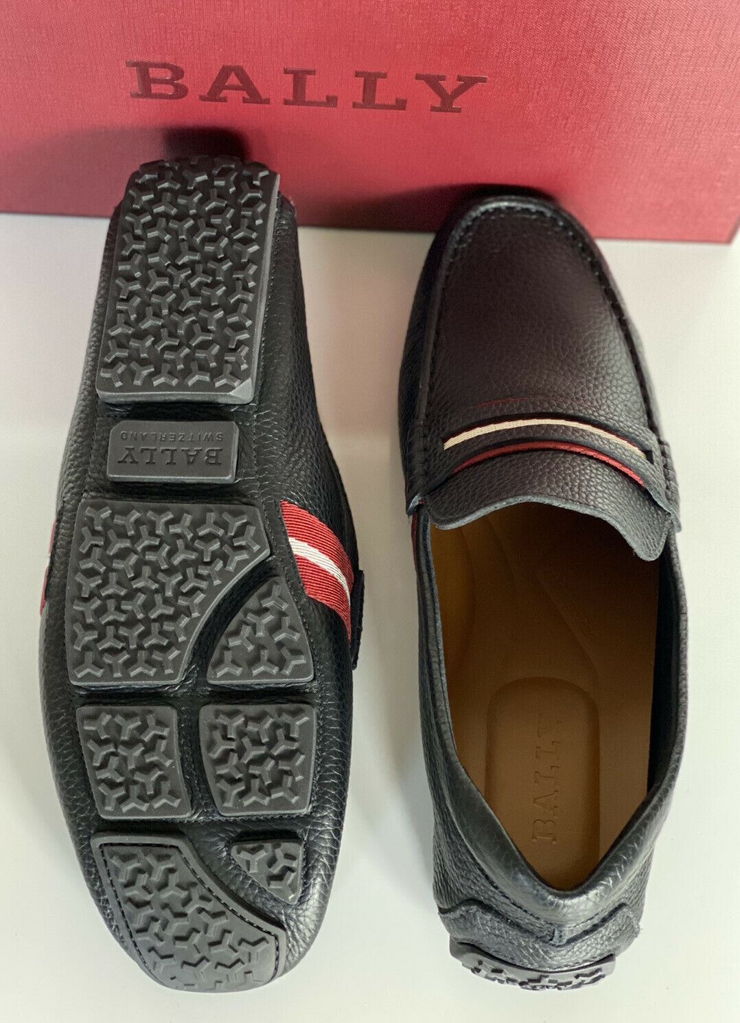 NIB Bally Mens Bovine Grained Leather Driver Shoes Black 9.5 EEE US 6228298