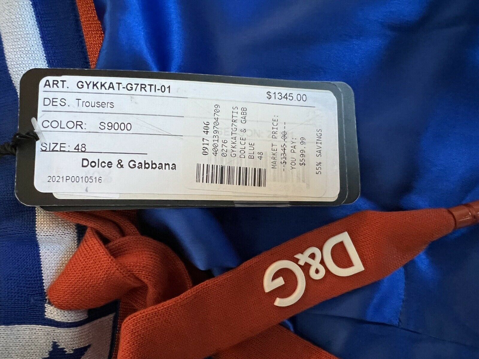 NWT $1345 Dolce&Gabbana Modern Men's Blue Sport Pants Size 32 US (48 Euro) IT