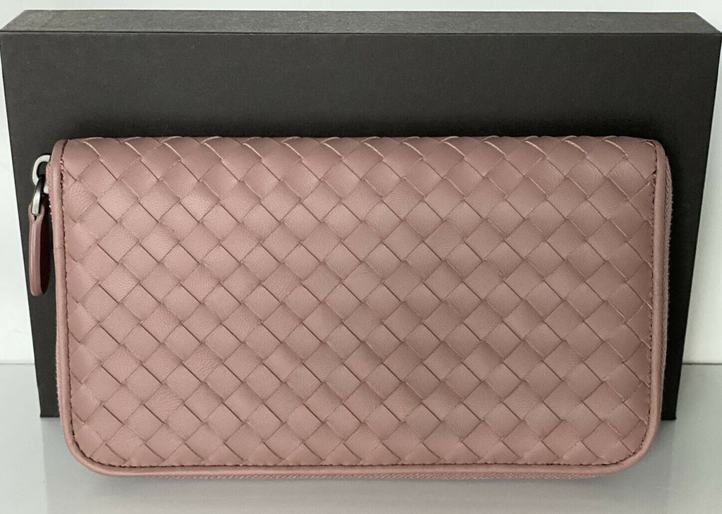 Neu mit Etikett: Bottega Veneta Intrecciato-Geldbörse aus Nappaleder mit Reißverschluss, Deco Rose 518389 IT 