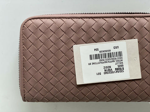 NWT Bottega Veneta Intrecciato Zipper Nappa Leather Wallet Deco Rose 518389 IT