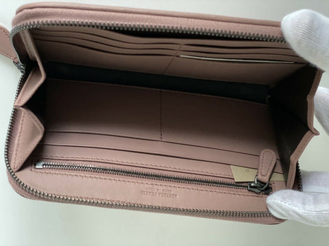 NWT Bottega Veneta Intrecciato Zipper Nappa Leather Wallet Deco Rose 518389 IT