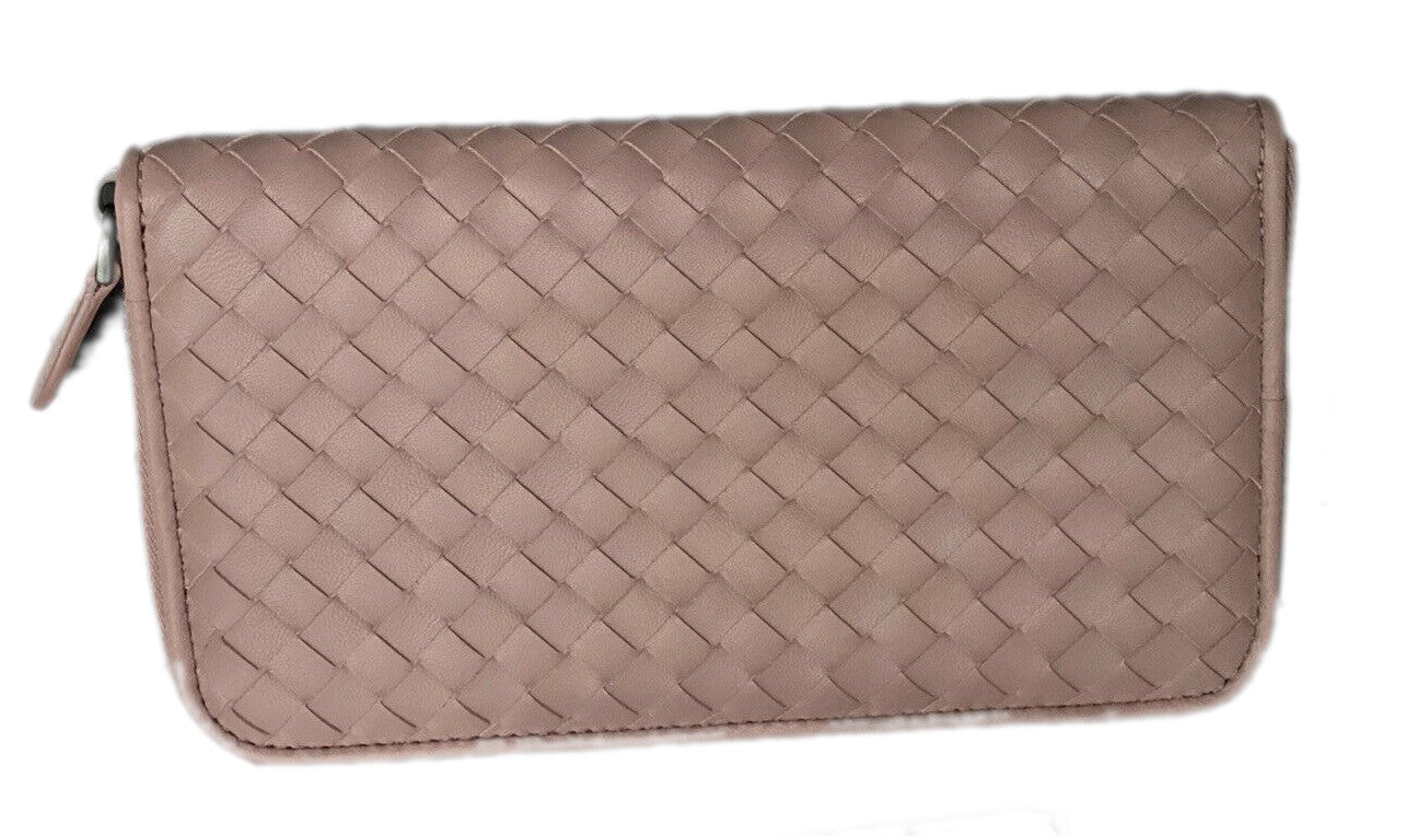 NWT Bottega Veneta Intrecciato Zipper Nappa Leather Wallet Desert Rose 518389 IT