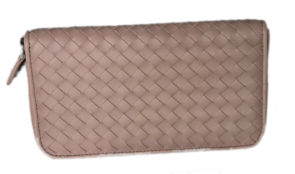 Neu mit Etikett: Bottega Veneta Intrecciato-Geldbörse aus Nappaleder mit Reißverschluss, Desert Rose 518389 IT 