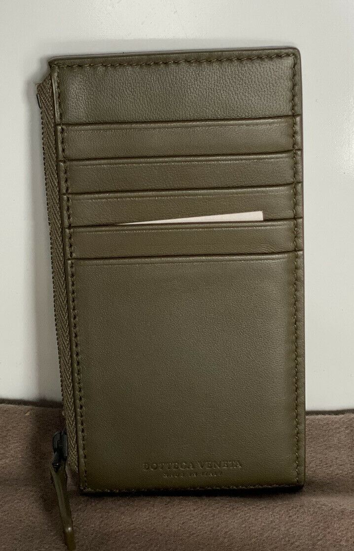 NWT $390 Bottega Veneta Intrecciato Tartan Zipper Nappa Leather Card Case 566752