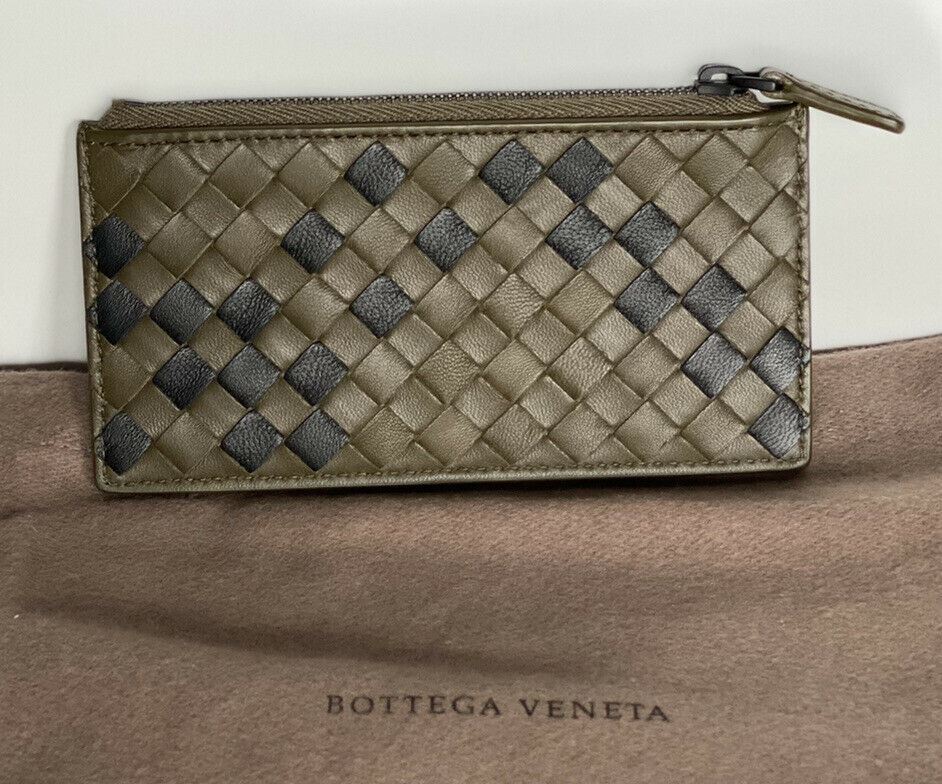 NWT $390 Bottega Veneta Intrecciato Tartan Zipper Nappa Leather Card Case 566752