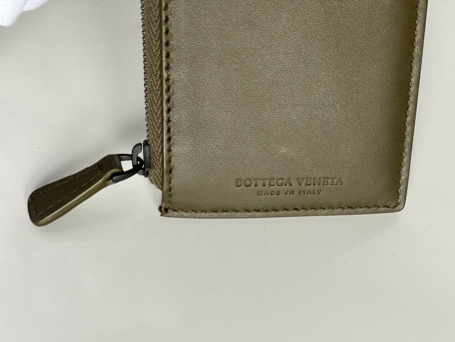 NWT 390 долларов США Bottega Veneta Intrecciato Кожаный чехол для карт наппа с застежкой-молнией в клетку тартан 566752 