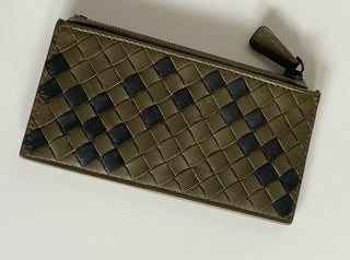 Neu mit Etikett: 390 $ Bottega Veneta Intrecciato Tartan Reißverschluss-Kartenetui aus Nappaleder 566752 