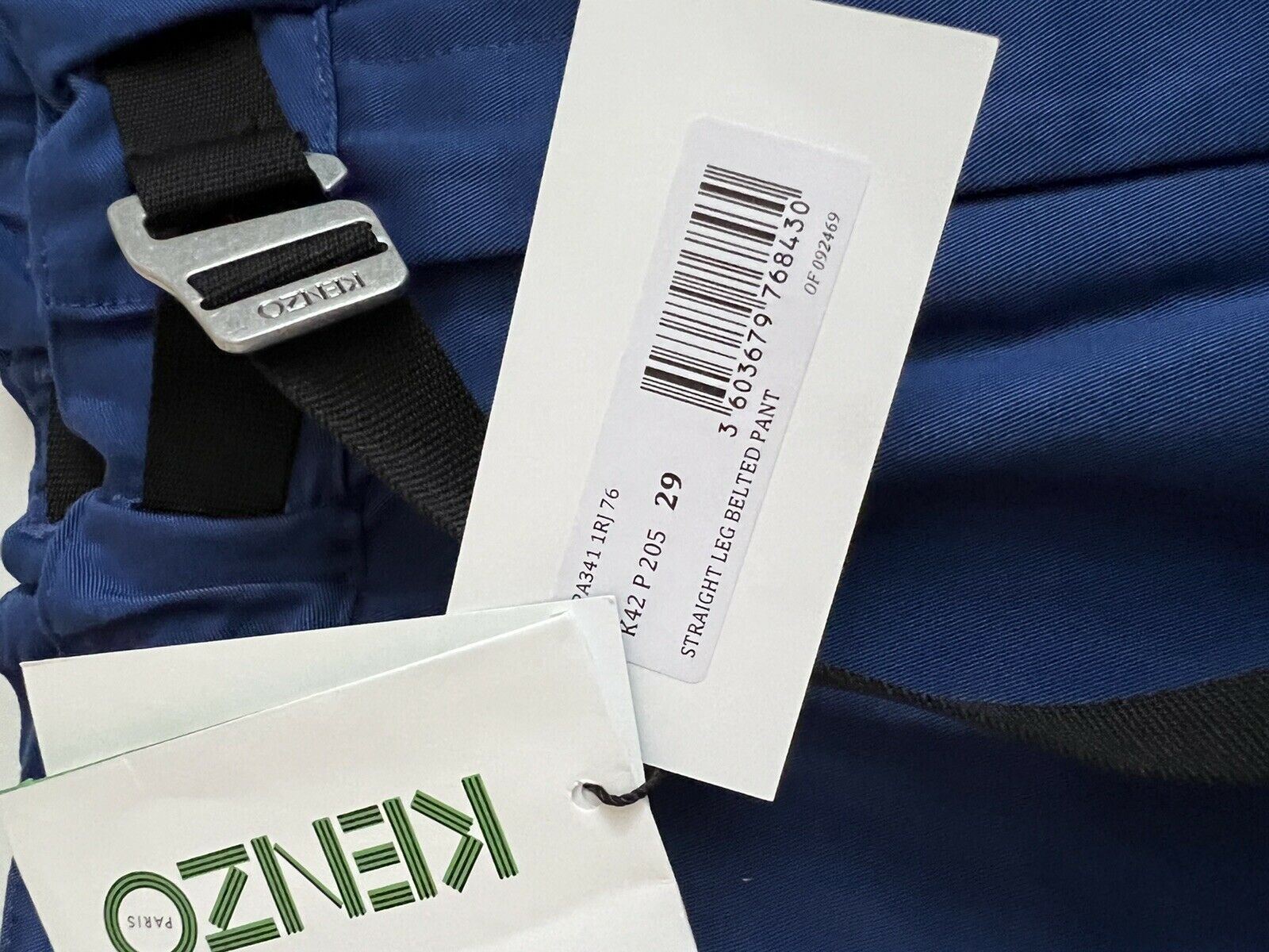 Neu mit Etikett: 325 $ KENZO Marineblaue Herrenhose mit geradem Bein und Gürtel, Größe 29 US (45 Euro)