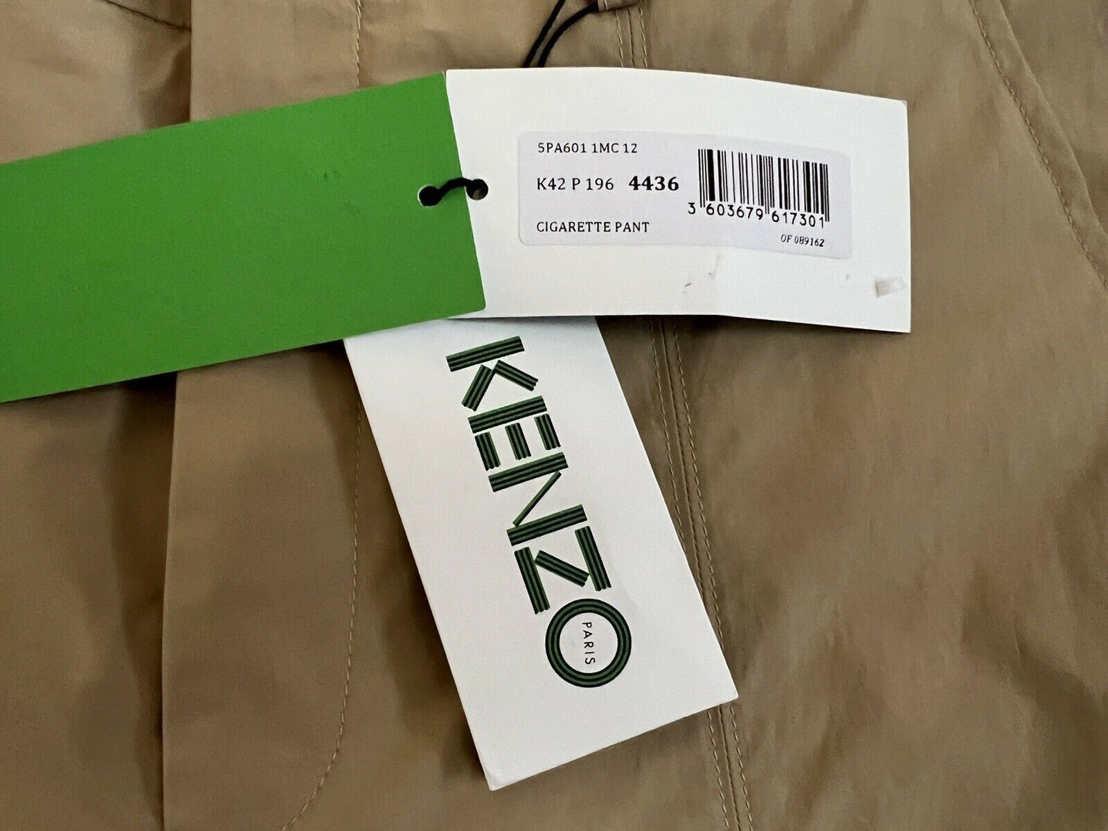 NWT $370 KENZO Men's Pale Camel Cigarette Cotton Pants Size 28 US (44 Euro)