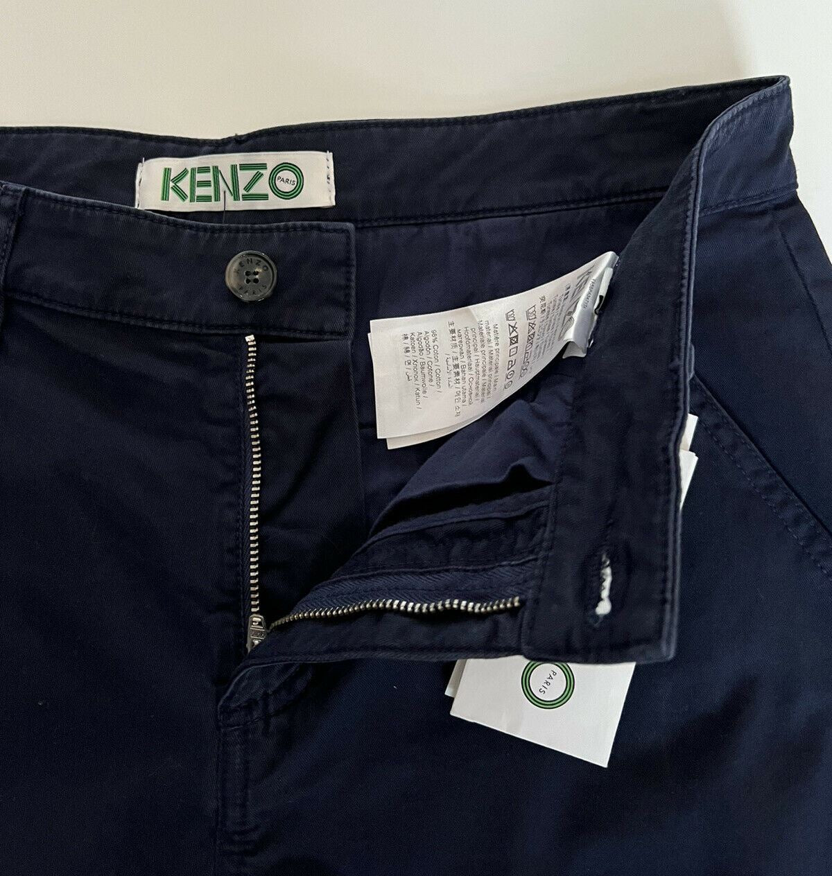 Neu mit Etikett: 280 $ Kenzo Herren-Freizeithose mit Reißverschluss in Mitternachtsblau, Größe 28 US (44 Euro)