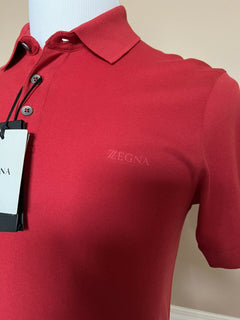 Neu mit Etikett: 375 $ ZEGNA Baumwoll-Poloshirt mit Hemdärmeln Rot XS ZZF600