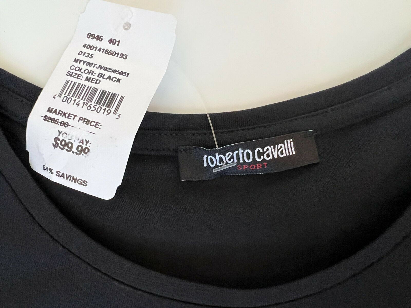 NWT $285 Roberto Cavalli Crewneck Stretch Women’s Black T-shirt Medium Italy
