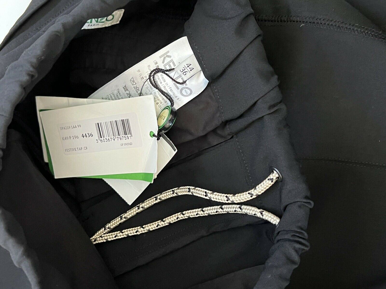 NWT $370 Kenzo Men's Black Festive Wool Casual Pants Size 28 US (44 Euro)