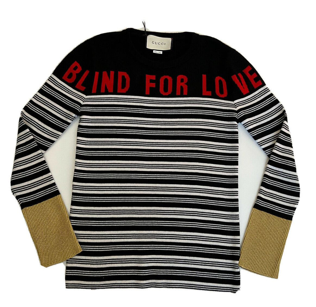 Neu mit Etikett: 1280 $ Gucci Damen-Pullover „Blind for Love“ in Schwarz aus Kaschmir/Seide, Größe M, Italien