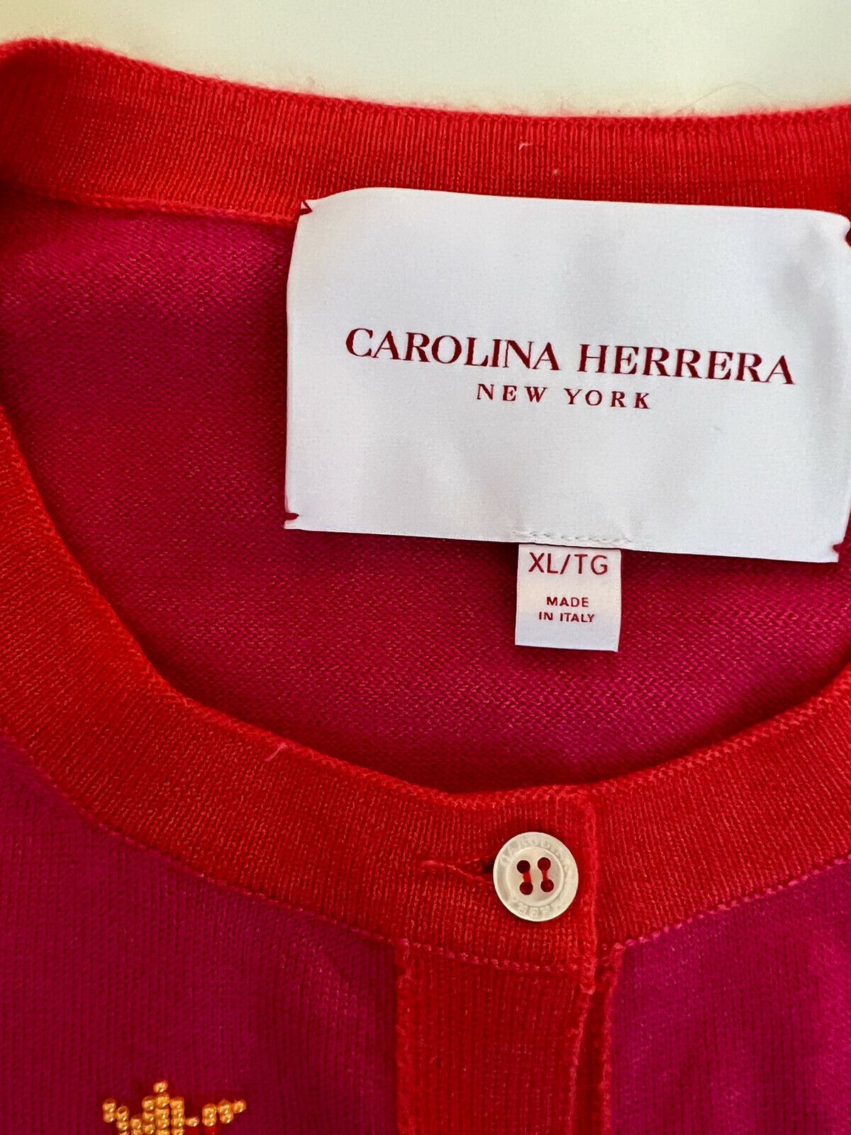 NWT $1990 Carolina Herrera Women’s Rose Pink Cashmere/Silk Crewneck Cardigan XL