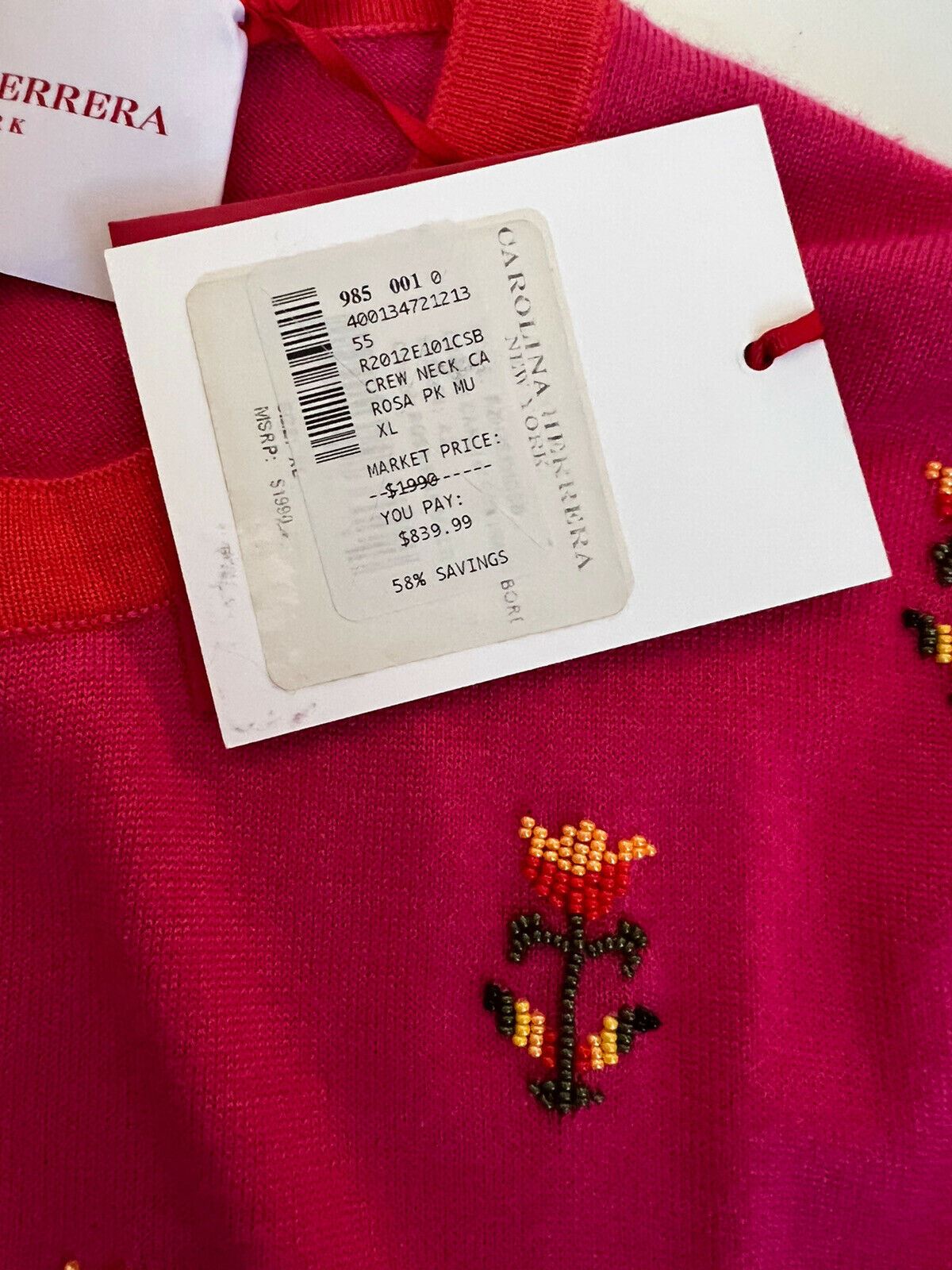 Neu mit Etikett: 1990 Carolina Herrera Damen-Strickjacke in Rosa aus Kaschmir/Seide mit Rundhalsausschnitt XL