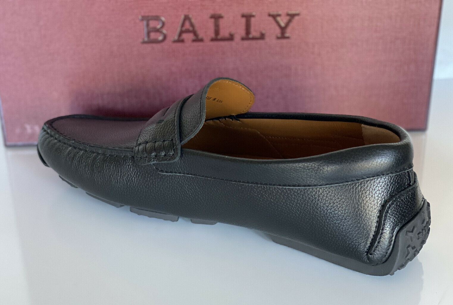 NIB Bally Herren-Loafers aus genarbtem Rindsleder, Schwarz, 7,5 US 6233869 