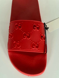 NIB Gucci Herren GG Rubber Hibiscus Red Sandalen 8,5 US (Gucci 8) Italien 575957 