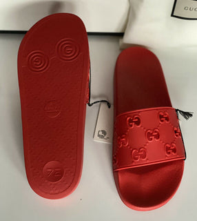 NIB Gucci Herren GG Rubber Hibiscus Red Sandalen 8,5 US (Gucci 8) Italien 575957 
