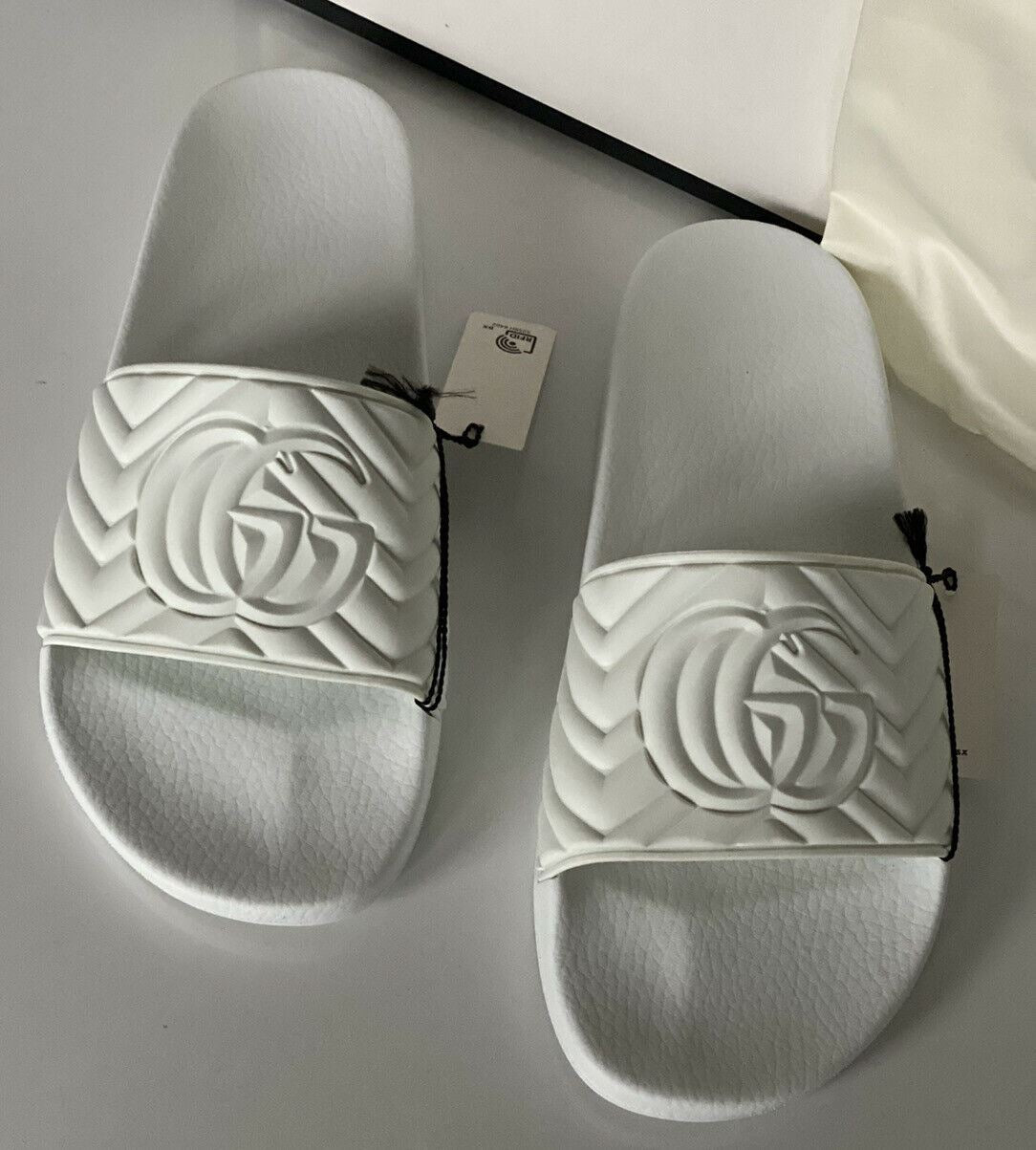 NIB Gucci Quilted GG Logo Men's Rubber White Sandals 12.5 US (Gucci 12) 601041
