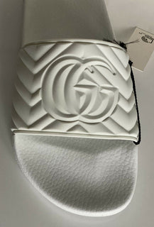 NIB Gucci Quilted GG Logo Herren-Gummi-weiße Sandalen 12,5 US (Gucci 12) 601041 